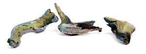 Menagerie&nbsp;&nbsp;&nbsp;2x10.5x1.5 | 4x5.5x2.5 | 2.5x6.5x3 in.&nbsp;&nbsp;&nbsp;driftwood, acrylic paint, china ink